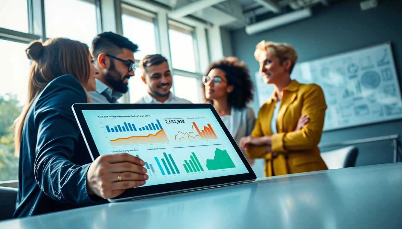 Team engaged in Bid-No-Bid Analysis amidst a vibrant office environment.