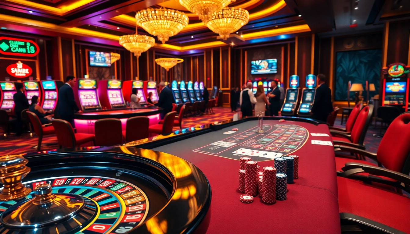 Scène passionnante au meilleur casino en ligne France avec des joueurs profitant des jeux de roulette et de poker.