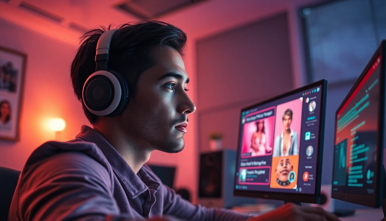 Engaging NSFW AI interaction scene with futuristic chatbot interface.