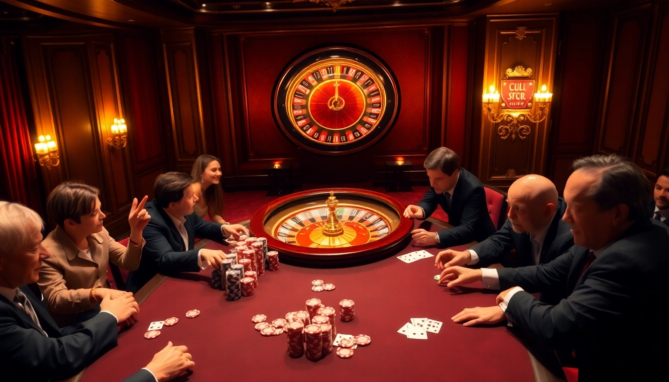 Scène excitante présentant des joueurs de poker gagnant à une table de casino en ligne fiable avec des jetons et des cartes.