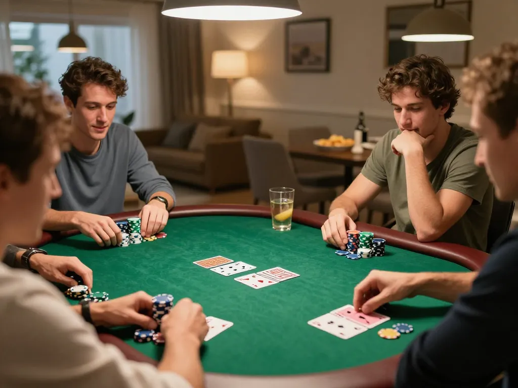 IDNTRADE players reveal winning hands during an intense home poker night with friends.
